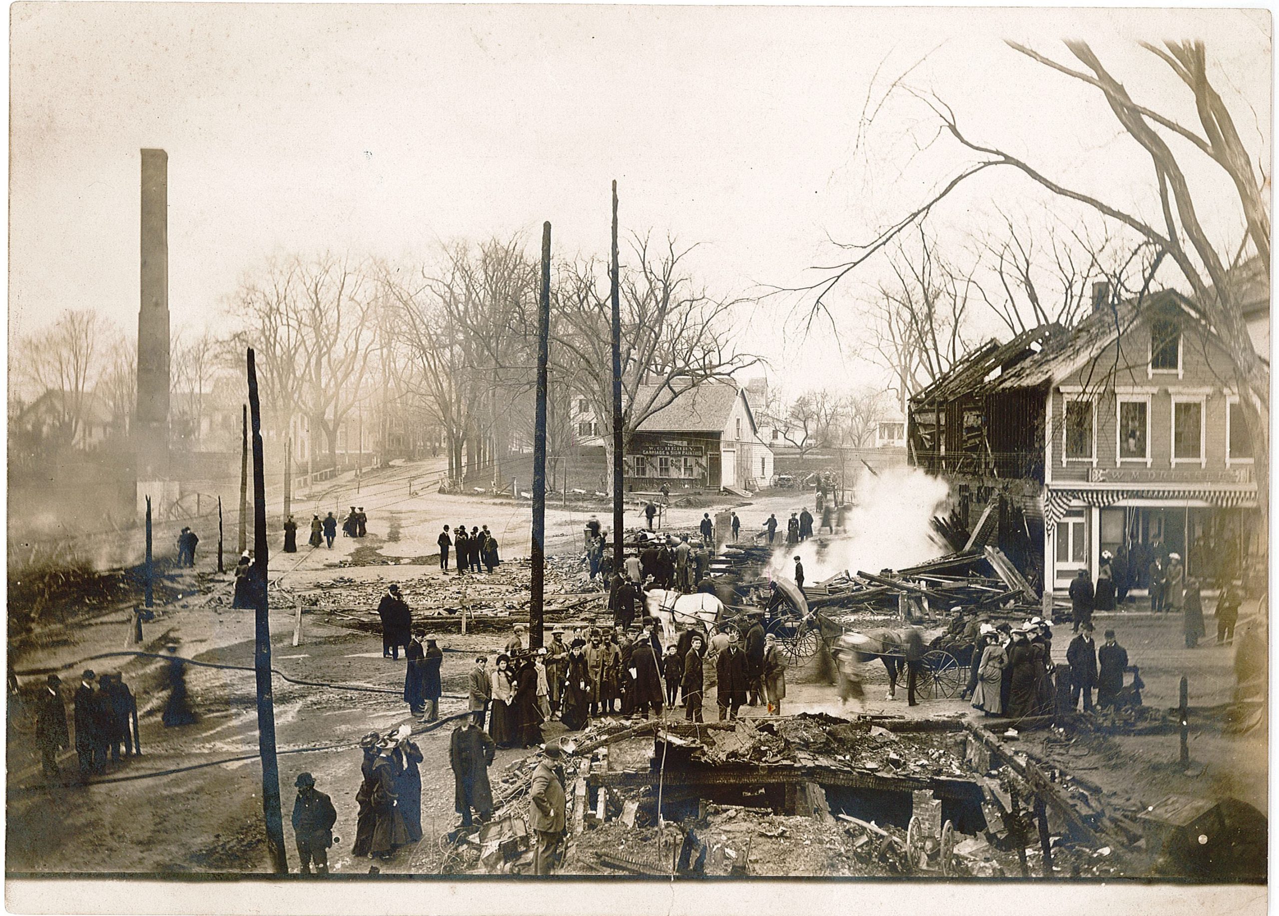 The Fire of 1903 seen from Water Street looking toward Main and Storer Street.