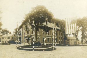 The Kennebunk Town Hall decorated for Old Home Week, 1907