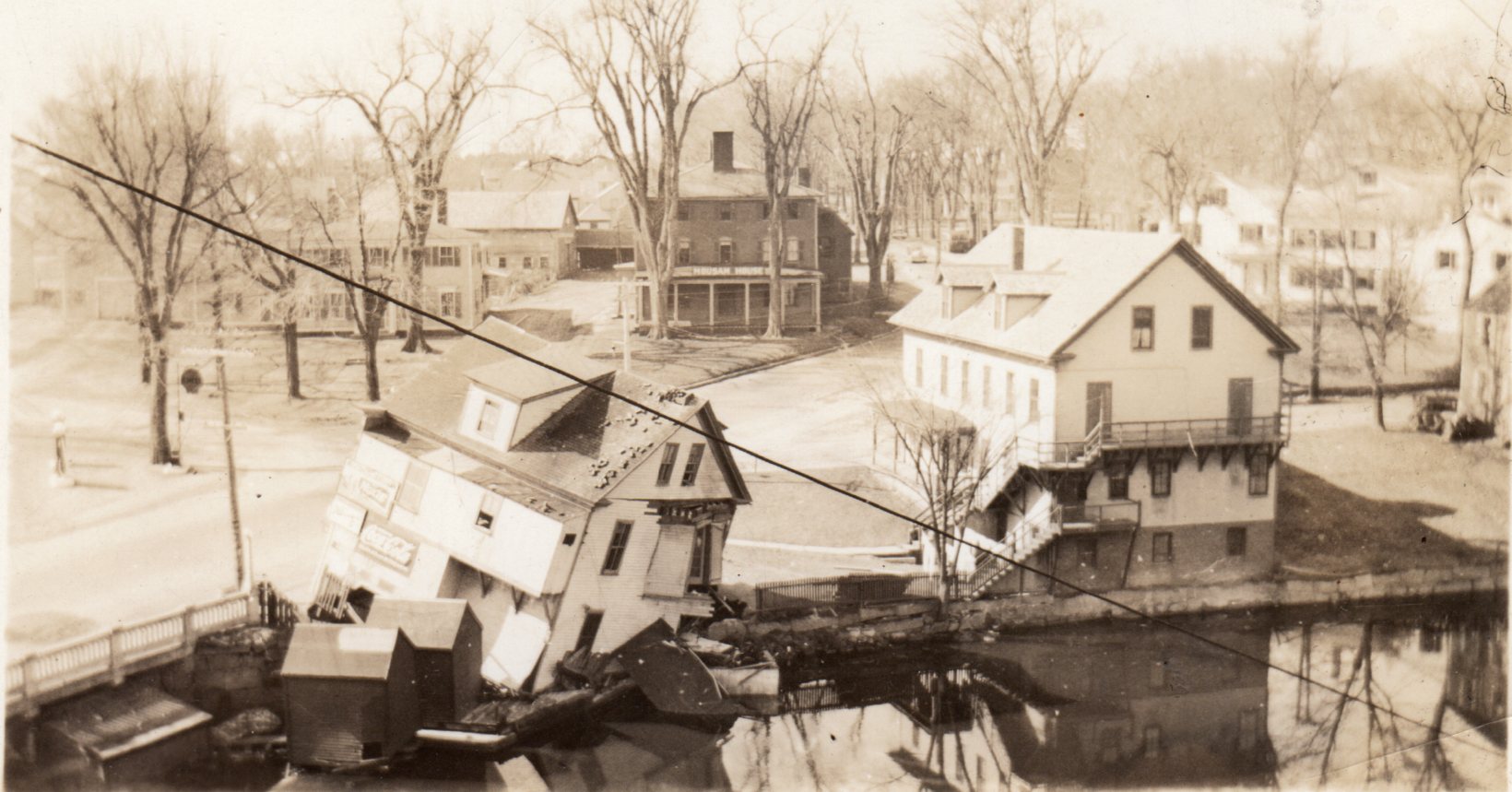 Tomlinson's store on the Mousam River after being damaged by the great flood of 1936.
