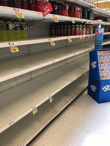 March 11, 2020. This photo, shared by a community member, shows bare shelves in the grocery store.