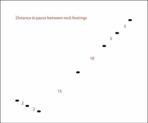 This illustrates the distance in steps between the rocks of one the weir features suggesting this intertidal rock feature was made by humans and is not a natural geologic formation.