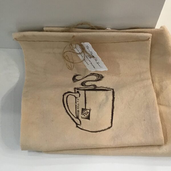 JW-E-005-C Tea-Steeped Tea Towel with Wood Block Print